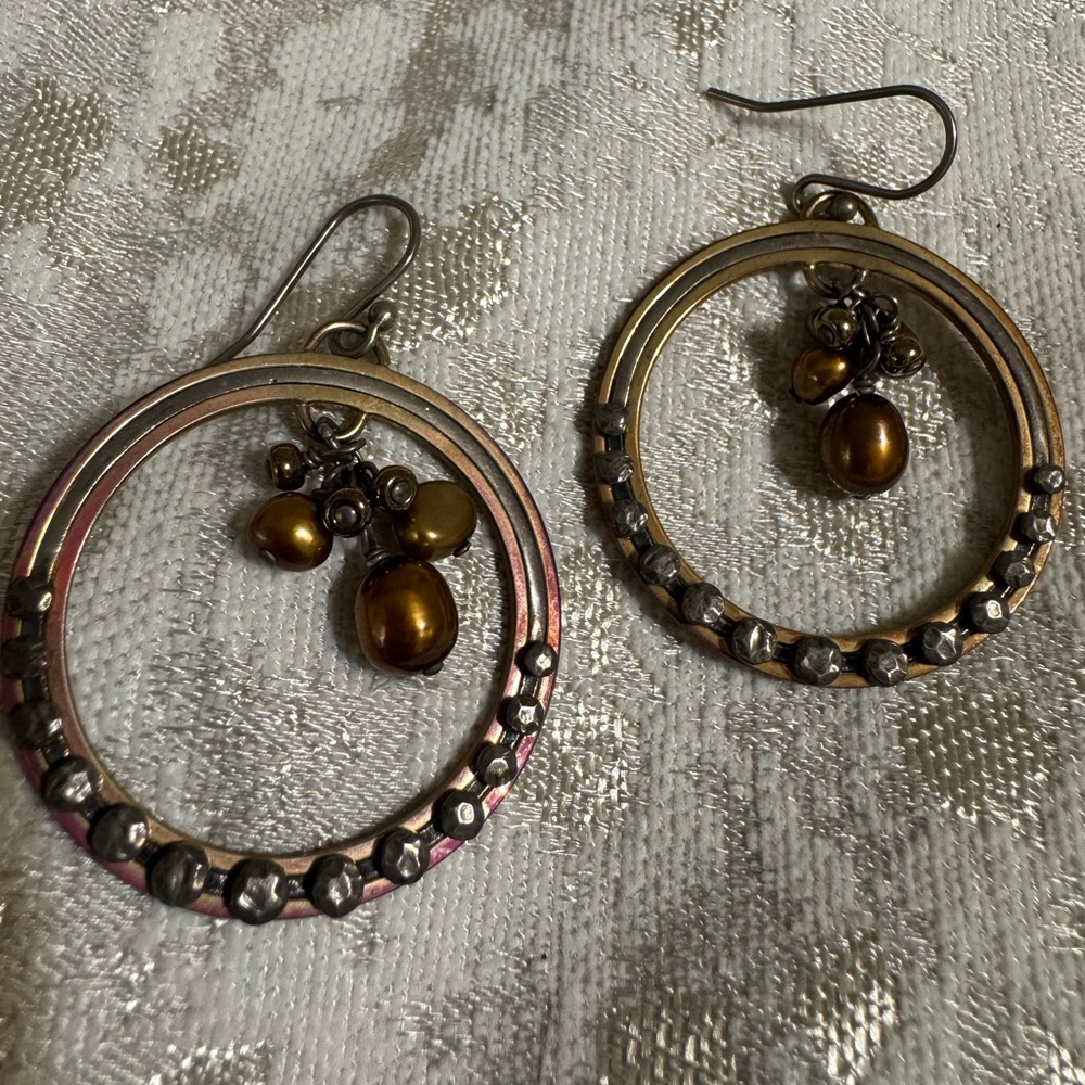 Silpada Brass and Bronze Pearl Earrings